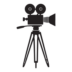 Vintage Movie Camera Silhouette Illustration on Tripod