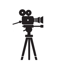 Obraz premium Silhouette of a Vintage Movie Camera on Tripod