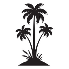 Silhouette Illustration of Tropical Palm Trees on an Island