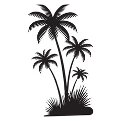 Silhouetted tropical palm trees against a white background.