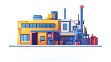 Obraz premium Cartoon Illustration of a Colorful Factory Building
