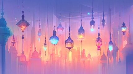 Ornate Lanterns Illuminate a Dreamlike Cityscape