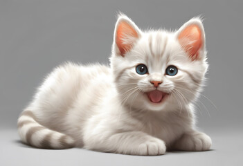 Smiling baby cat isolated on white background cutout. Template for artwork design.