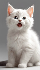 Smiling baby cat isolated on white background cutout. Template for artwork design.