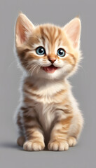 Smiling baby cat isolated on white background cutout. Template for artwork design.