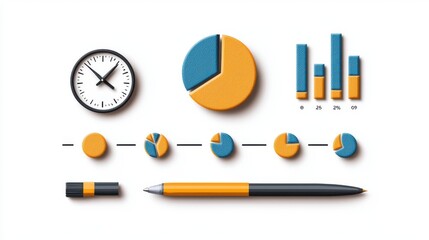 Business Data Analysis Concept with Charts and Clock Illustration