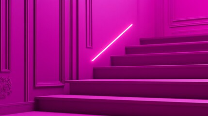 Obraz premium Pink Staircase Neon Light Modern Interior Design