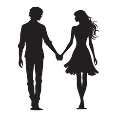 Silhouette of Couple Holding Hands Walking Together