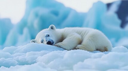 Polar Bear Cub Sleeping Peacefully On Arctic Ice