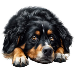 Fototapeta premium A close-up illustration of a black and tan dog lying down with an expressive gaze.