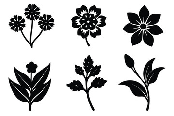 6 vector silhouette icon set of Flower illustration