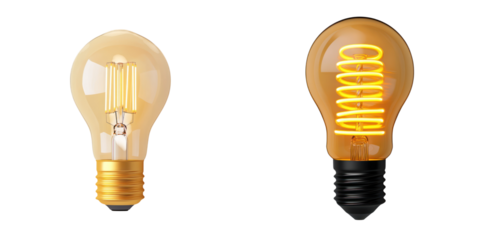 glowing light bulb with warm yellow glow, showcasing two distinct designs