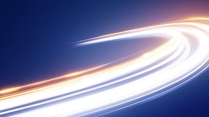 Abstract Light Trails Swirling Across Dark Blue Background