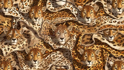 Fototapeta premium Illustration pattern background leopard skins and heads