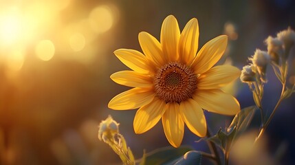 Naklejka premium Golden Sunflower Basking In Sunset Glow