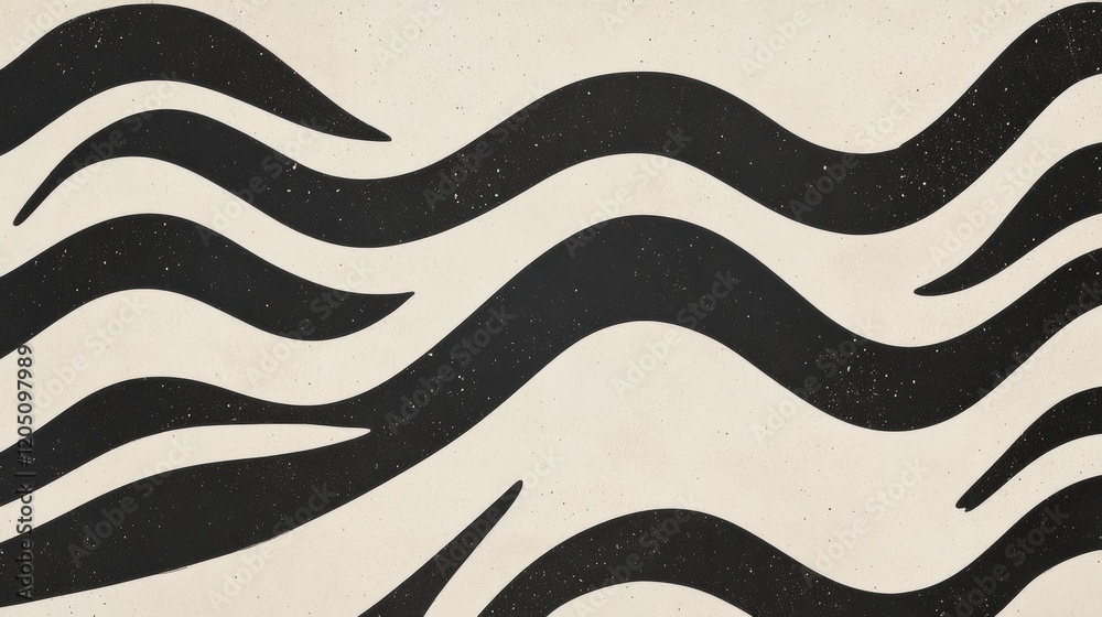 Fototapete abstract black waves flowing across a cream colored background suggesting movement and fluidity in d