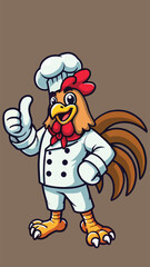 Rooster mascot in chef costume with thumbs up pose