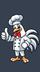Rooster mascot in chef costume with thumbs up pose
