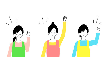 Illustration of the upper bodies of young housewives who are motivated by their guts.