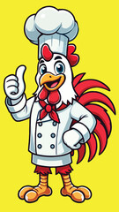 Rooster mascot in chef costume with thumbs up pose