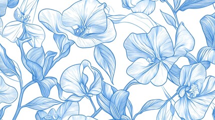 Delicate Blue Floral Pattern Seamless Design