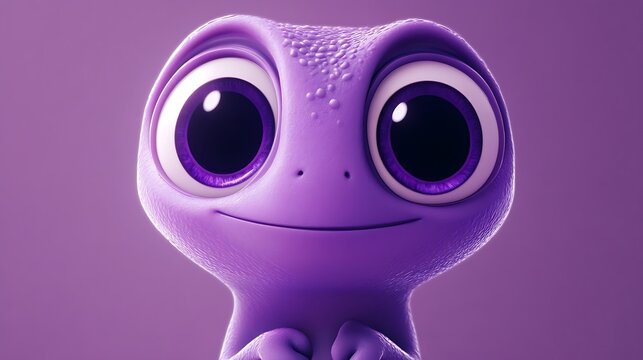A kepel with big cartoon eyes and a cheerful look on a soft purple background