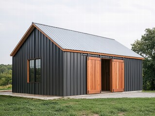 
Contemporary barn-style storage with metal siding