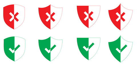 Print  Shield icon set in vintage style. Protect shield security line icons. Badge quality symbol, sign, logo or emblem. 1176