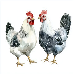 Fototapeta premium Illustration of the Domestic Chicken, soft watercolor tones, white background, detailed illustration, cartoonish.