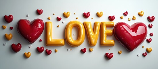 Yellow LOVE hearts, white background