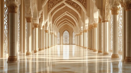 Elegant Hallway With Ornate Columns And Arches