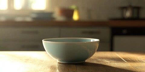 Blue Bowl on Wooden Table