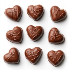 Fototapeta premium A delightful arrangement of heart-shaped chocolates, showcasing rich brown hues and elegant designs, perfect for gifting or indulging in sweet moments.