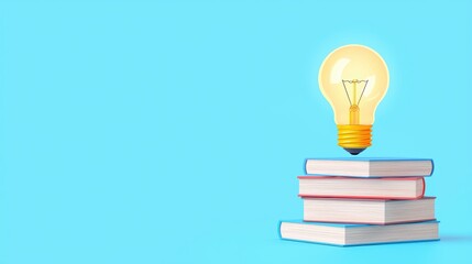 Education and Learning A stack of books with a bright lightbulb on top, representing the pursuit of knowledge, lifelong learning, and educational resources.