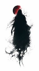 Fototapeta premium Ethereal Dark Figure Under Crimson Moon