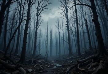 Spooky forest at night. Generative AI