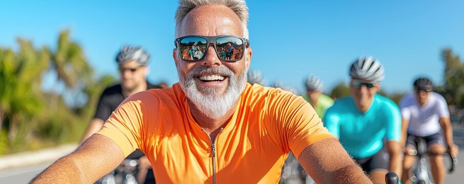 A baby boomer leading a charity bike ride to raise awareness for a local health issue