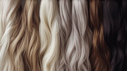 Fototapeta premium Wavy hair extensions, various shades, studio shot, beauty product
