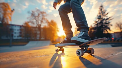 Fototapeta premium Skateboarders in action in a city park, AI generated image