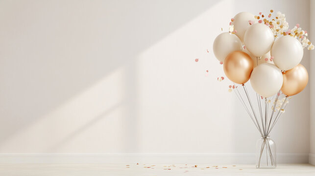 Elegant balloons in soft colors with confetti, perfect for celebrations