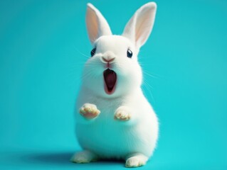 Obraz premium White rabbit with open mouth