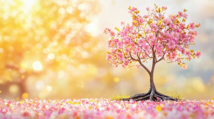 Fototapeta premium Blossoming cherry tree close-up serene springtime park nature photography