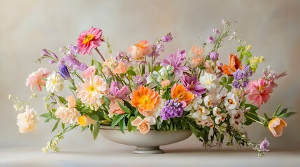 A Lovely Pastel Flower Arrangement In An Oval Bowl