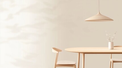 Scandinavian Design A living room with a light wood dining table, matching chairs, and a pendant light, creating a bright and functional dining area.