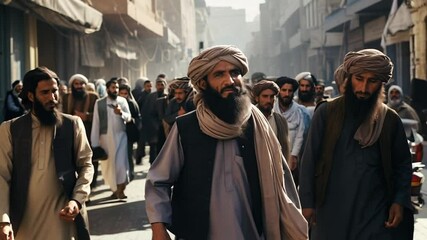 Crowd of people walking on a street