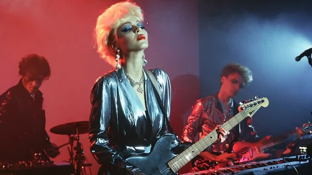 1980s new wave music group playing