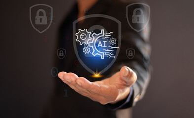 AI technology helps to protect personal data accurately and quickly in cyber security, network data protection, digital technology concept, business privacy.