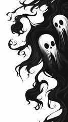 Ethereal Black and White Skull Illustration: A Dark Fantasy Art