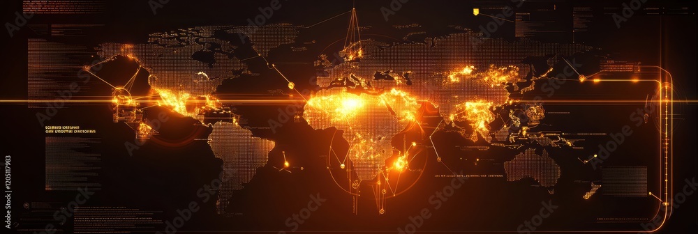 Poster Global network visualization showcasing dynamic data flow and interaction across continents. Generative AI