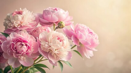 Fototapeta premium Softly blooming pink peonies with delicate petals against a gentle